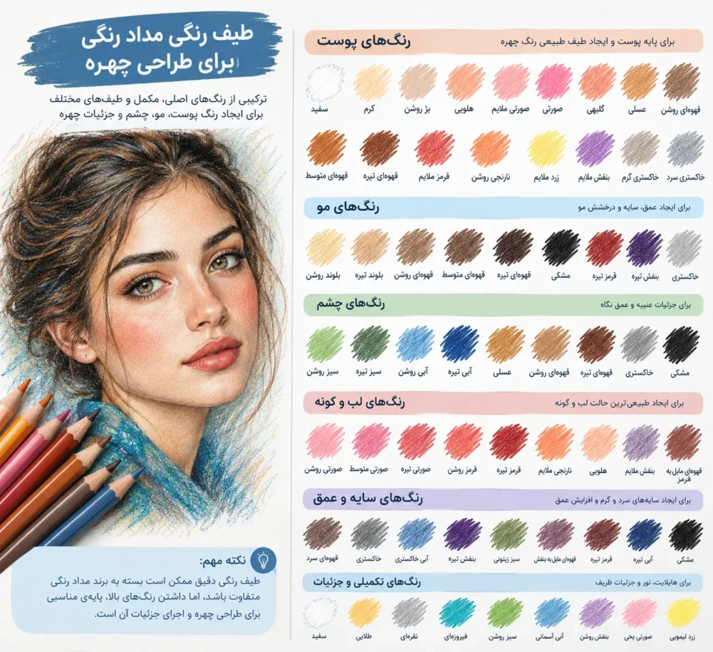 مداد رنگی برای چهره - امکان ترکیب رنگها و ساخت تناژهای رنگی گرم و سرد